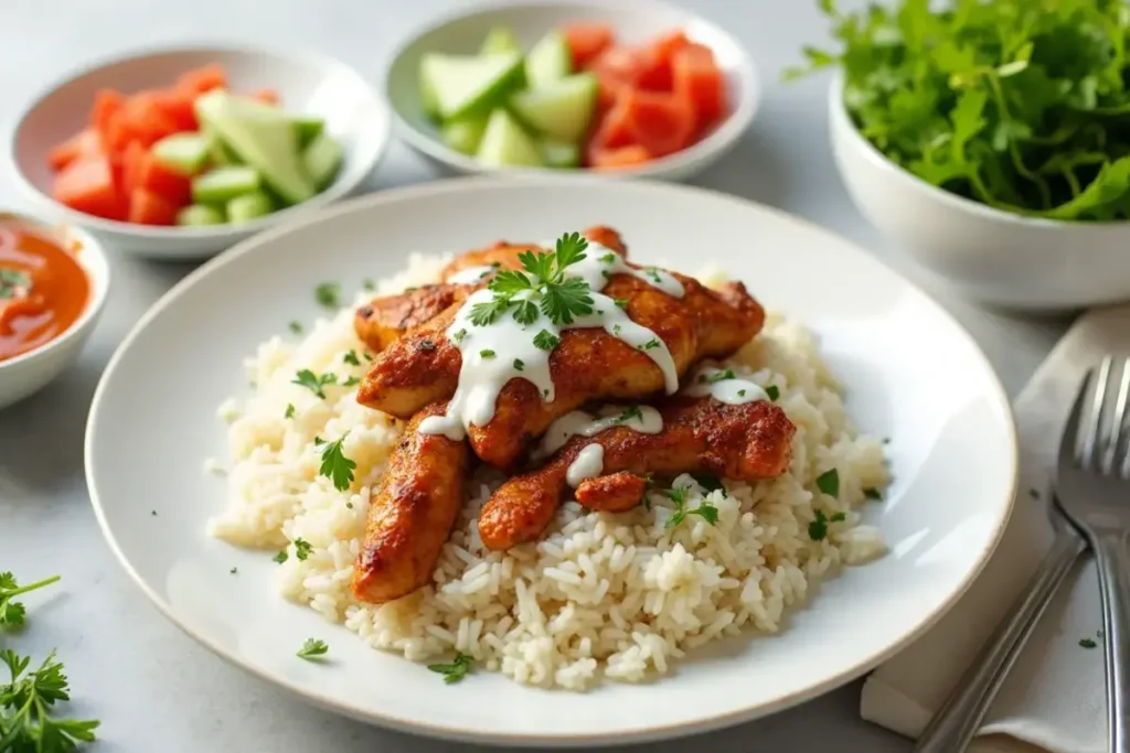 halal chicken over rice