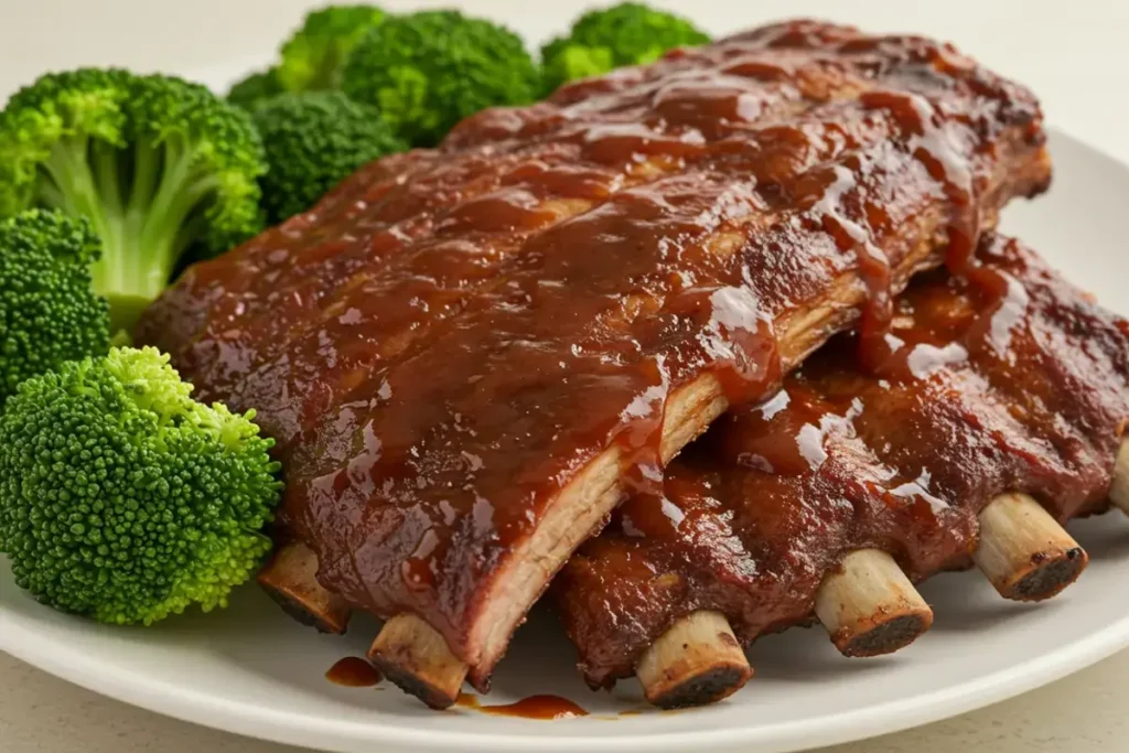 Country Style Beef Ribs with grilled veggies and steamed broccoli.