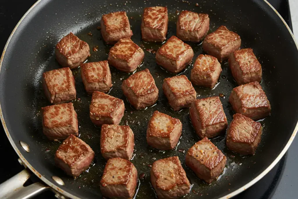 Step-by-step preparation of Garlic Butter Steak Bites and Potatoes