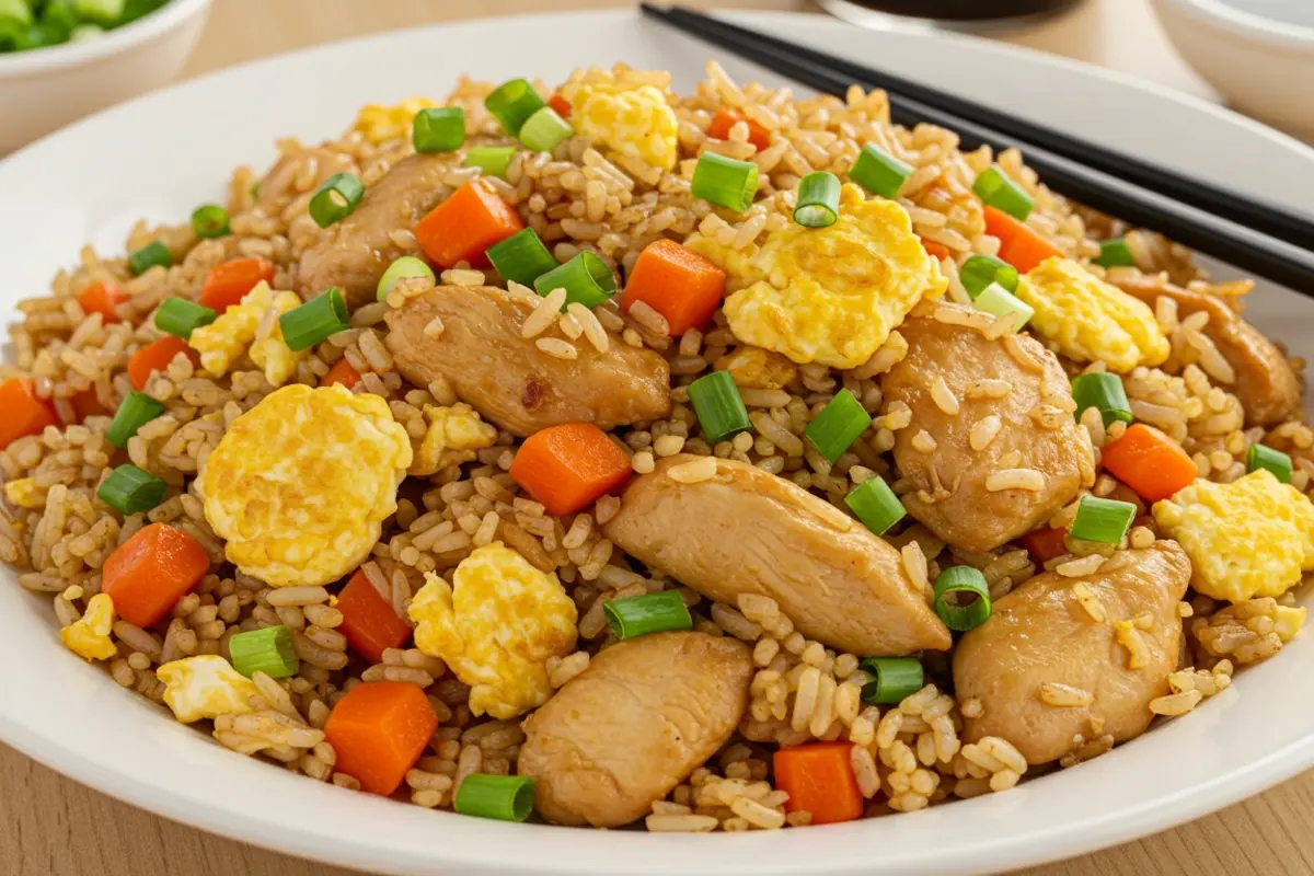 A bowl of freshly made Benihana chicken fried rice recipe