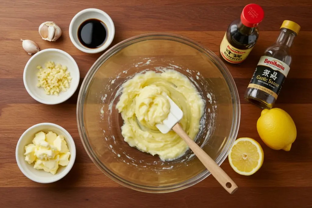 Preparing garlic butter for the Benihana chicken fried rice recipe