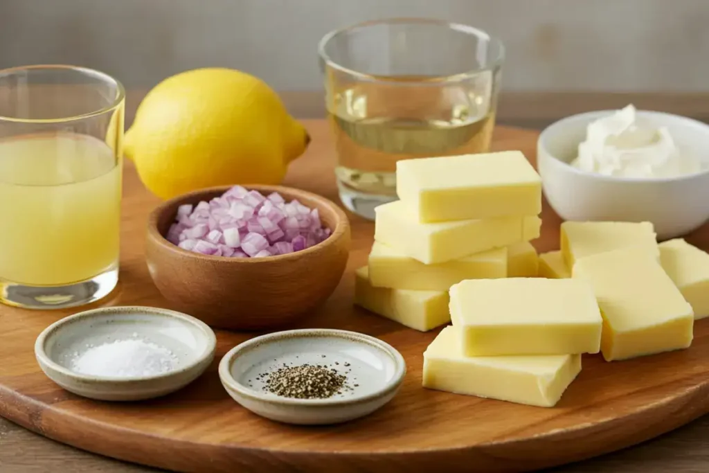 Ingredients for French Lemon Beurre Blanc sauce.