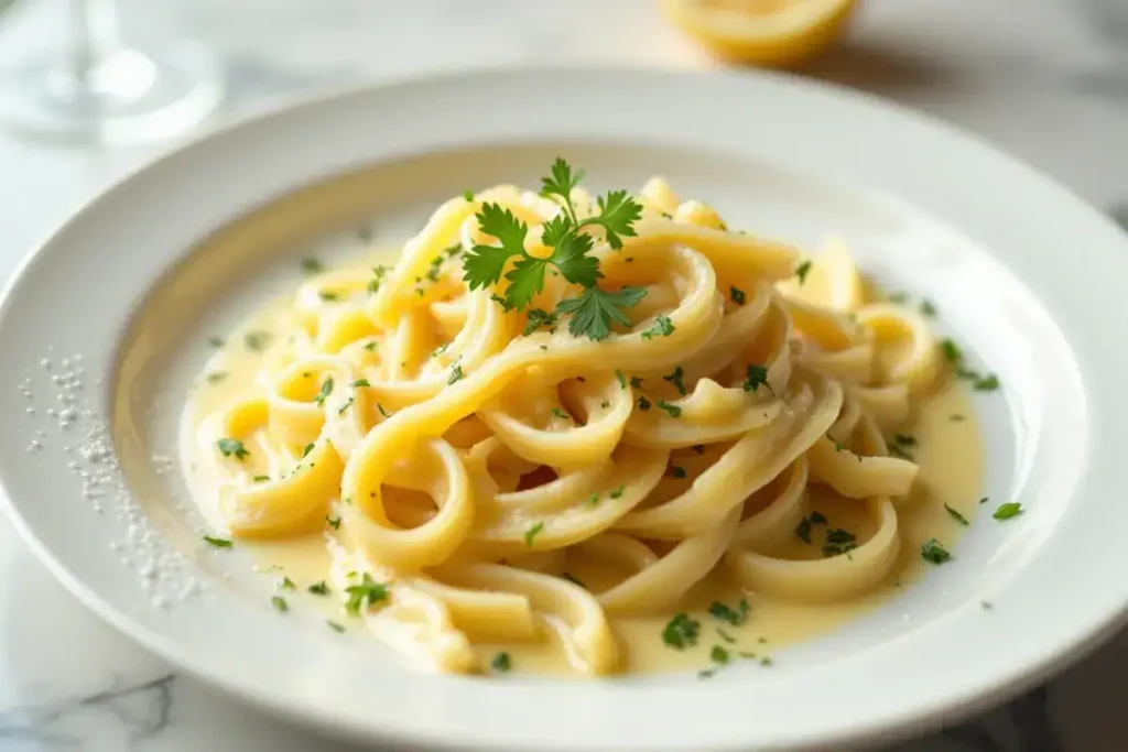 Pasta served with Lemon Beurre Blanc Sauce