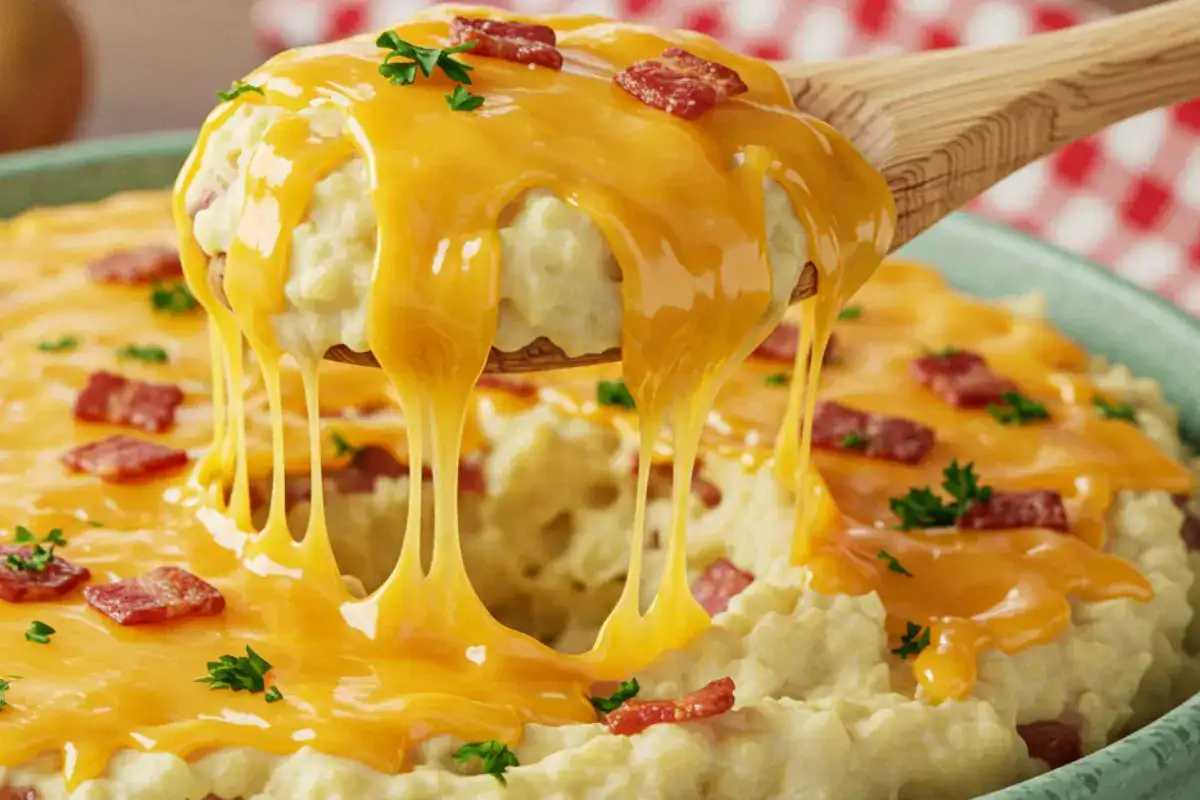 Delicious twice baked mashed potatoes served hot.