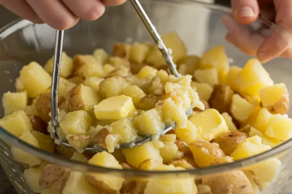 Smooth twice baked mashed potatoes with butter