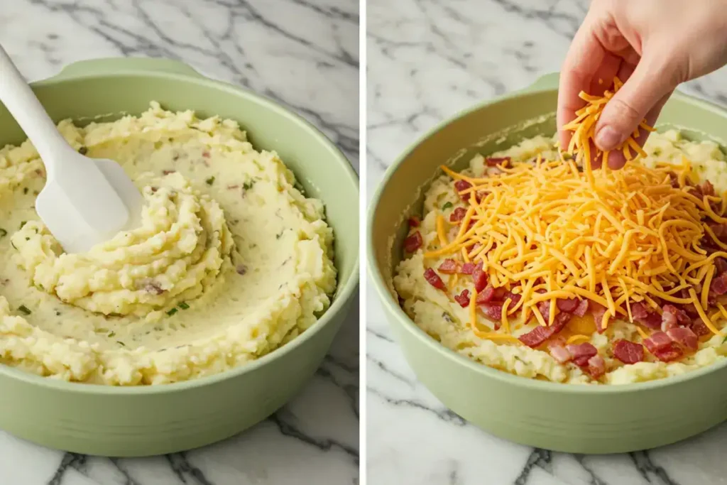  Twice baked mashed potatoes with a crispy golden crust